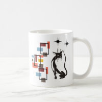 Fun Retro Kitty Mid Century Squares Cat Coffee Mug