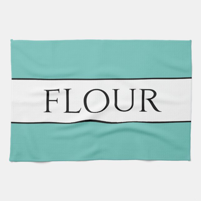 Fun Retro Light Teal Black White FLOUR Stripes Kitchen Towel (Horizontal)
