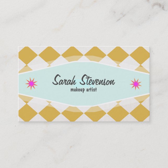 Fun Retro MakeupArtist Checkered Business Card (Front)
