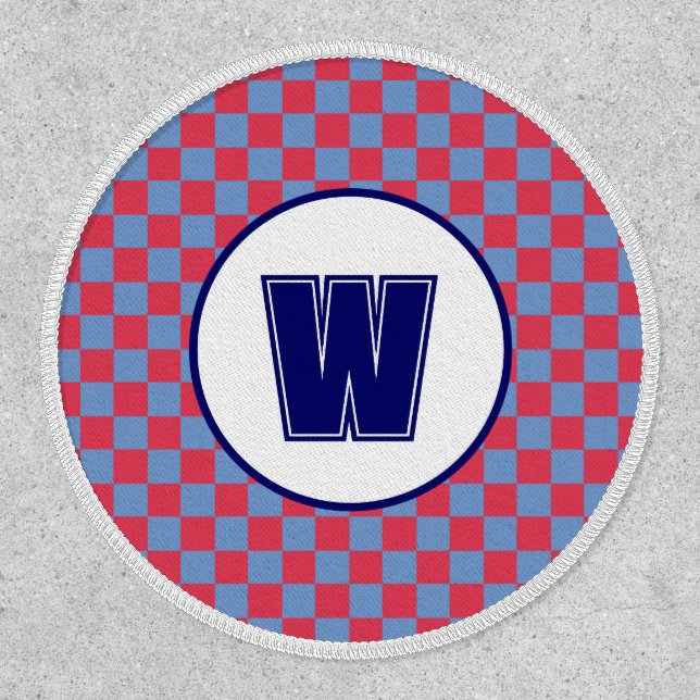 Fun Retro Meets Modern Soft Red, Blue Checkerboard Patch (Front)