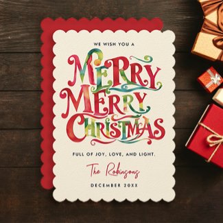 Fun Retro Merry Christmas Colorful Watercolor Typo