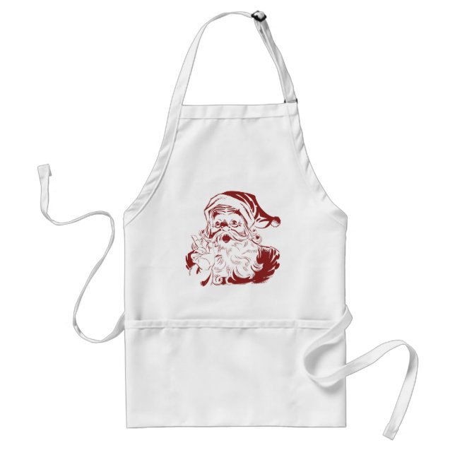 Fun Retro Merry Christmas Jolly Santa Claus in Red Adult Apron (Front)