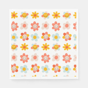 Fun retro Modern hippie flower faces Napkins