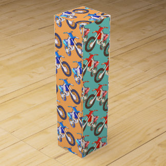 Fun Retro Motorcycles Green, Red, Blue Dirt Bikes Wine Box