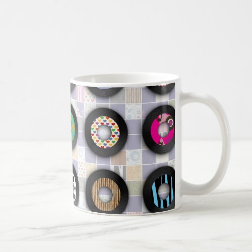 Fun Retro Music Illustrated Vinyl Records Design Coffee Mug