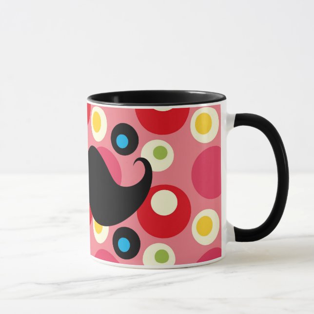 Fun Retro Mustache on 70s Colorful Background Mug (Right)