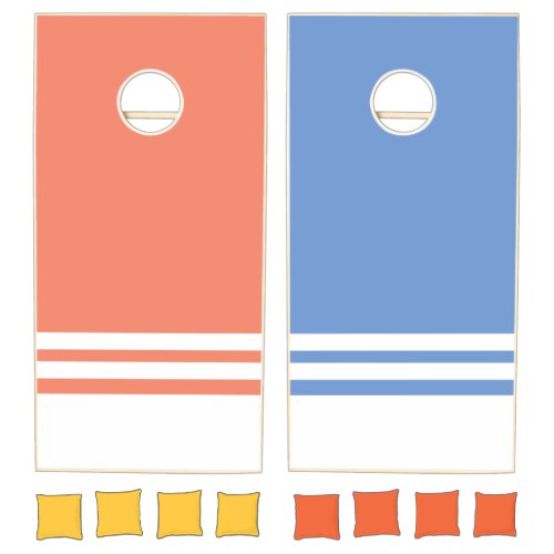 Fun Retro Orange Blue White Sporty Base Stripes Cornhole Set