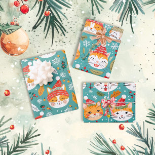 Fun Retro Orange Cats Christmas Wrapping Paper Sheets