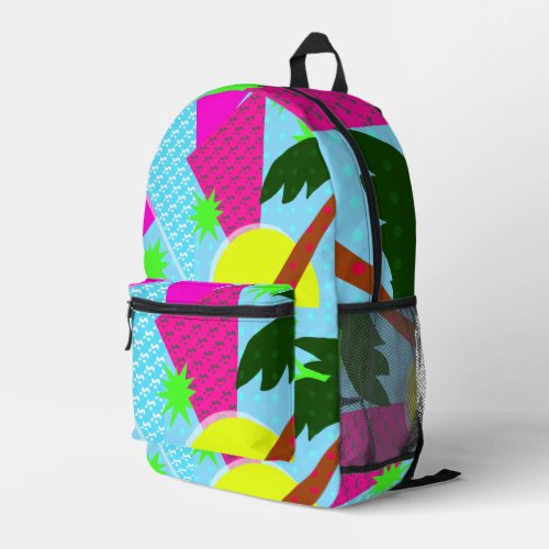 Fun Retro Palm Neon Epic Eighties Pattern Printed Backpack
