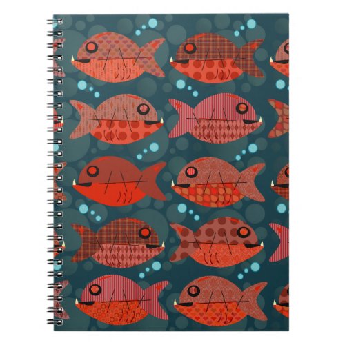 Fun Retro Patterned Fish Fun Red Ocean Look Notebook