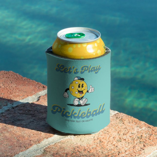 Fun Retro Pickleball Cartoon Mascot Personalized  Can Cooler (In Situ Pool)