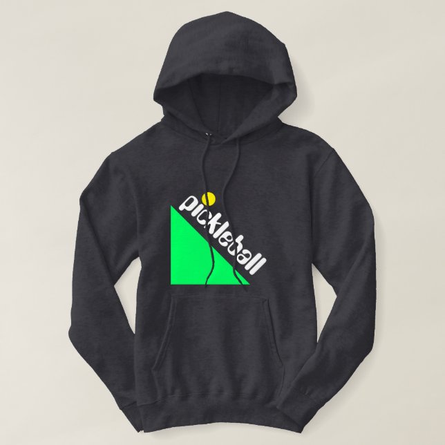 Fun Retro PICKLEBALL Text Bright Lime Wedge White  Hoodie (Design Front)