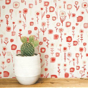 Fun Retro Pink and White Floral Pattern Wallpaper