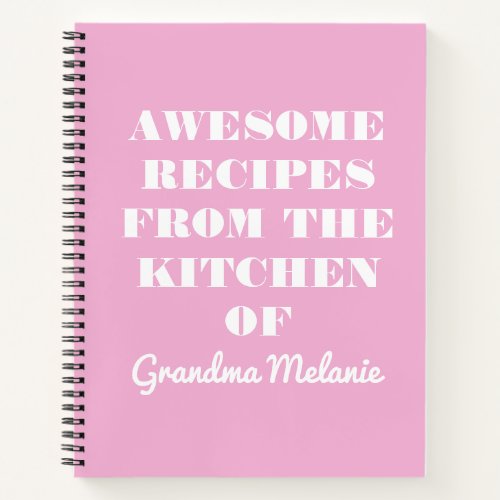 Fun Retro Pink Typography Grandma Recipe Notebook