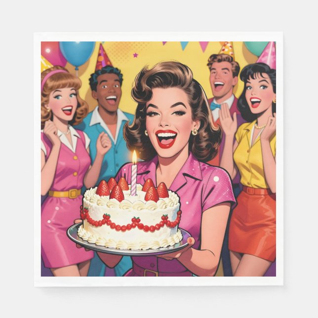 Fun Retro Pop Art Comic Mid-Century Birthday Napkins (Front)