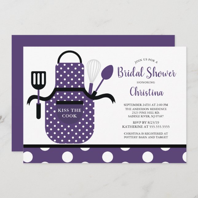 Fun Retro Purple Kitchen Bridal Shower Invitation (Front/Back)