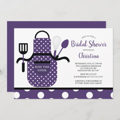 Fun Retro Purple Kitchen Bridal Shower Invitation