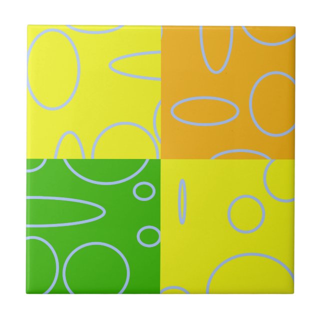Fun Retro Quad Yellow Green Orange Geometric  Ceramic Tile (Front)
