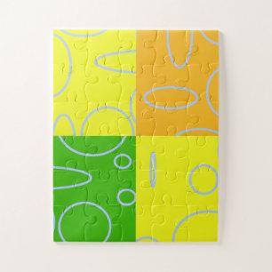 Fun Retro Quad Yellow Green Orange Geometric Jigsaw Puzzle