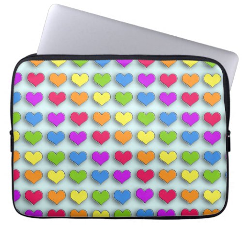 Fun Retro Rainbow Heart Pattern Laptop Sleeve