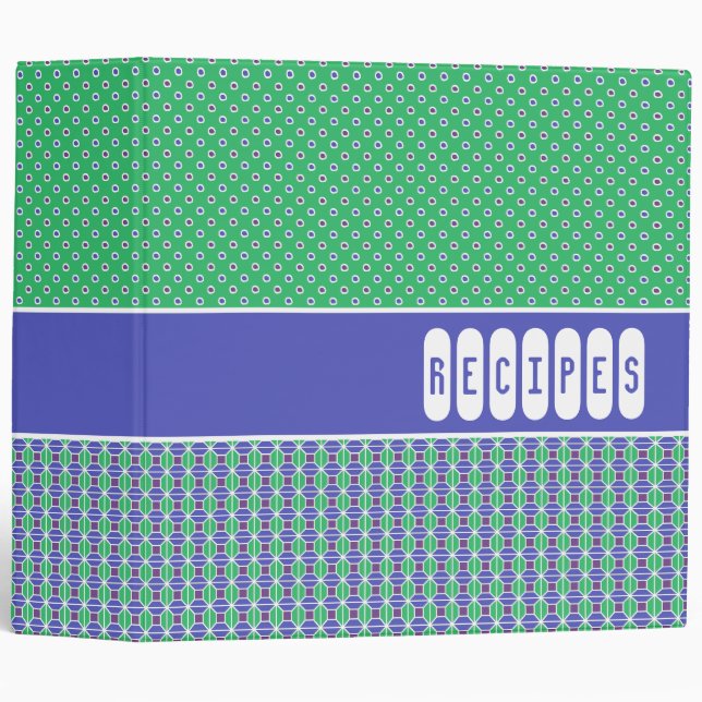 Fun Retro Recipe Binder Organizer | Green Blue (Front/Spine)