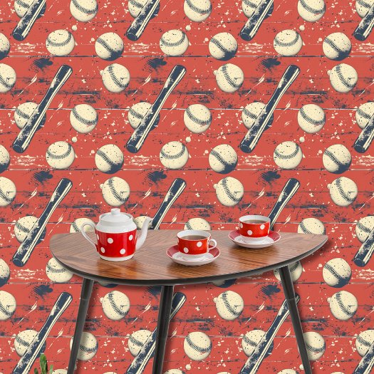 Fun Retro Red Blue White Baseball Pattern Sport