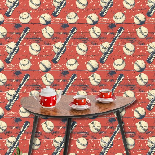 Fun Retro Red Blue White Baseball Pattern Sport Wallpaper