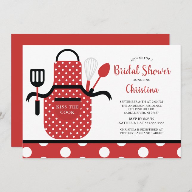 Fun Retro Red Kitchen Bridal Shower Invitation (Front/Back)