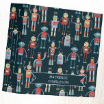 Fun Retro Robot Personalized Name Text 3 Ring Binder<br><div class="desc">Cute retro vintage 1950s robot design on a dark background.  Original art by Nic Squirrell. Change the name and text on the spine to customize.</div>