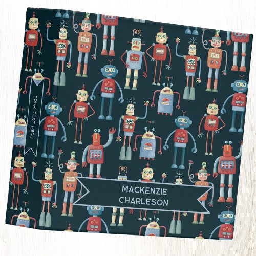 Fun Retro Robot Personalized Name Text 3 Ring Binder Fun Retro Robot Personalized Name Text 3 Ring Binder