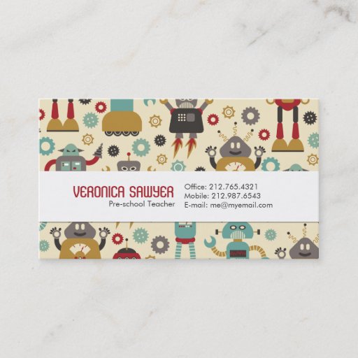 Customizable Retro Robots (Cream) Business Card