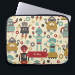 Fun Retro Robots Illustrated Pattern (Cream) Laptop Sleeve<br><div class="desc">A bunch of happy,  smiling robot friends are the stars of this fun original Retro Robots pattern.

See my design process at www.instagram.com/arncyn</div>