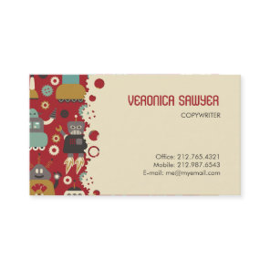 Fun Retro Robots Illustrated Pattern (Red) Business Card