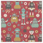 Fun Retro Robots Illustrated Pattern (Red) Fabric