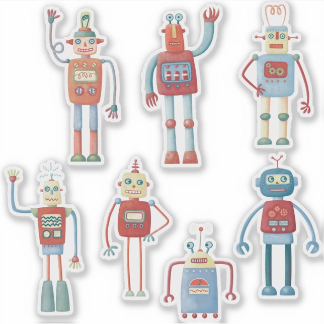 Fun Retro Robots Sticker (Fun retro robot stickers)