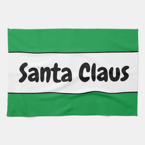 Fun Retro Santa Claus Bright Green White Stripes Kitchen Towel