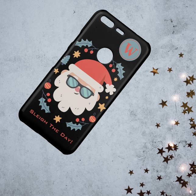 Fun Retro Santa Claus Monogram Name  Uncommon Google Pixel Case (Customize with Initial of choice and edit the text phrase if you wish. )