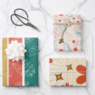 Fun Retro Striped Floral Fast Food Pattern Wrapping Paper Sheets