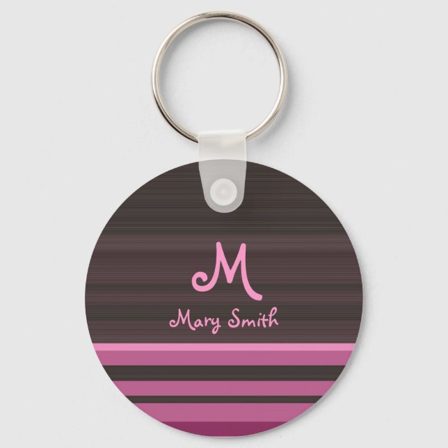 Fun retro stripes with custom name pink keychain (Front)