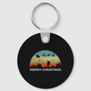 Fun Retro Style Big Foot Merry Christmas Yeti Keychain