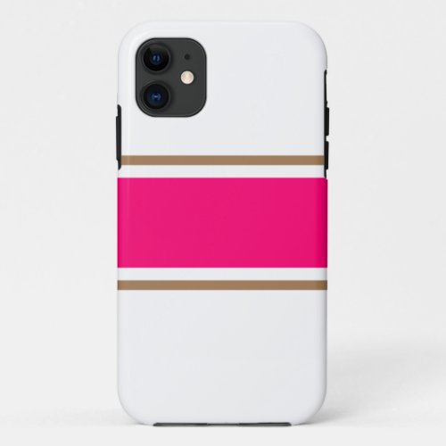 Fun Retro Summer Bold Pink Brown Stripes On White iPhone 11 Case