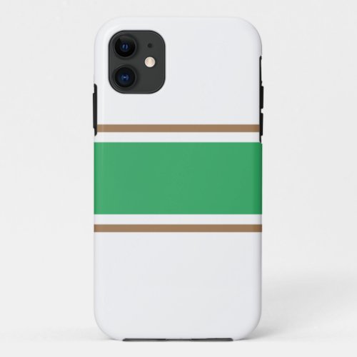 Fun Retro Summer Green Brown Stripes On White iPhone 11 Case