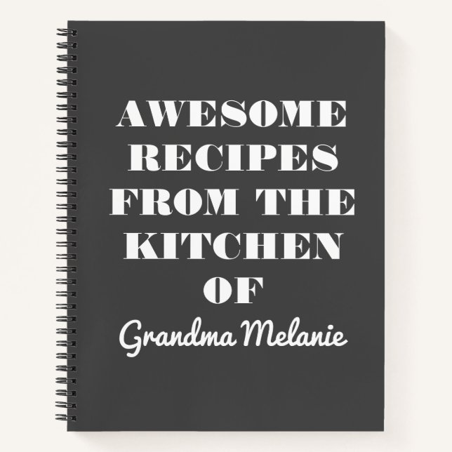 Fun Retro Typography Black White Grandma Recipe Notebook (Front)