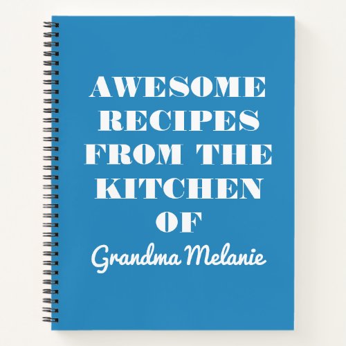 Fun Retro Typography Blue Grandma Recipe Notebook
