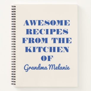 Fun Retro Typography Cream Blue Grandma Recipe Notebook