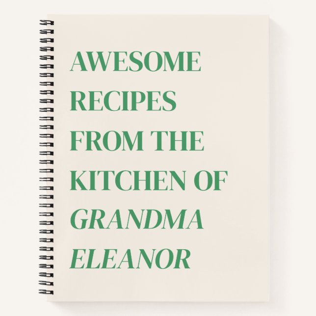 Fun Retro Typography Kelly Green Grandma Recipe Notebook (Front)