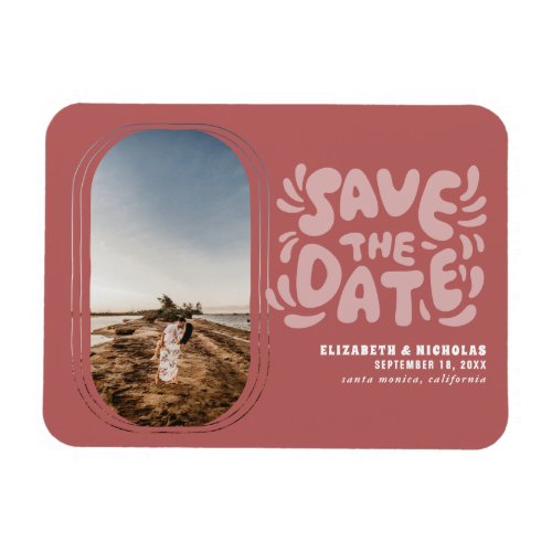 Fun Retro Typography Photo Wedding Save the Date Magnet