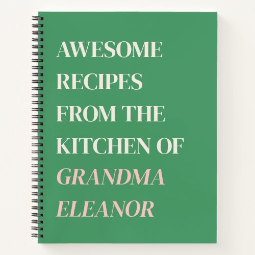 Fun Retro Typography Pink Green Grandma Recipe Notebook