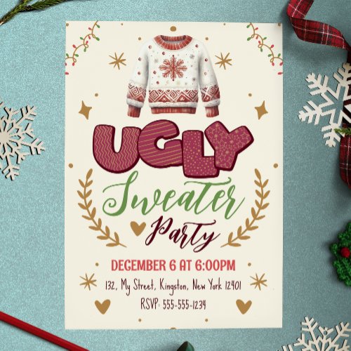 Fun Retro Ugly Sweater Christmas Party Invitation