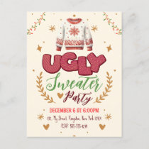 Fun Retro Ugly Sweater Christmas Party Invitation Postcard